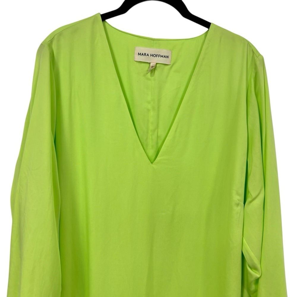 MARA HOFFMAN Naliyah V-Neck Maxi Dress Chartreuse Neon Green Bell Sleeve Size 16 - Picture 6 of 11